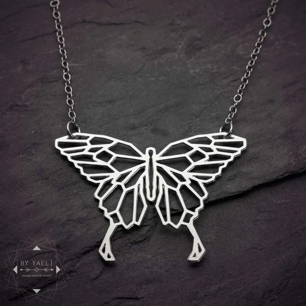Butterfly necklace silver geometric butterfly pendant origami butterfly necklace