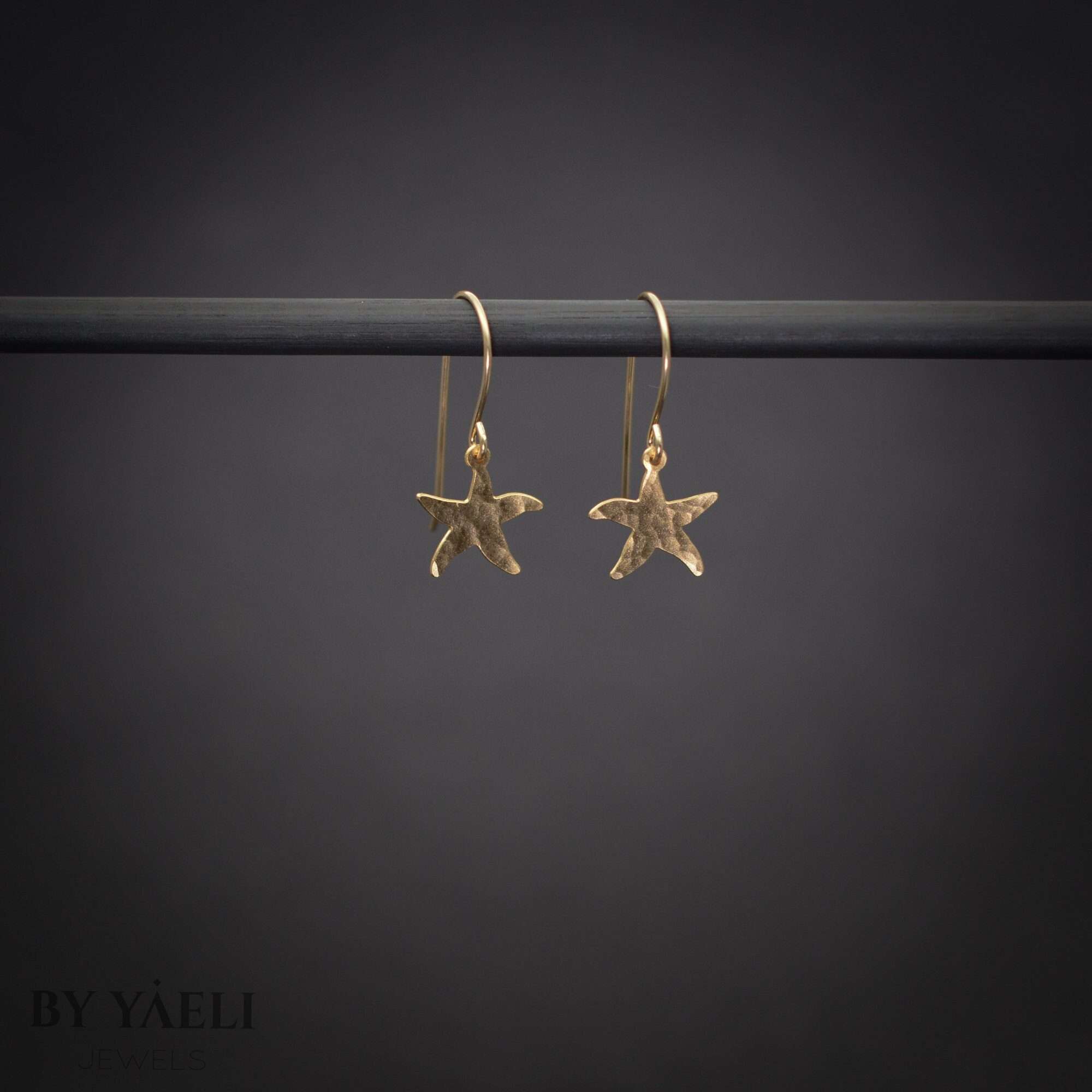 Starfish earrings, Mini gold starfish dangle earrings