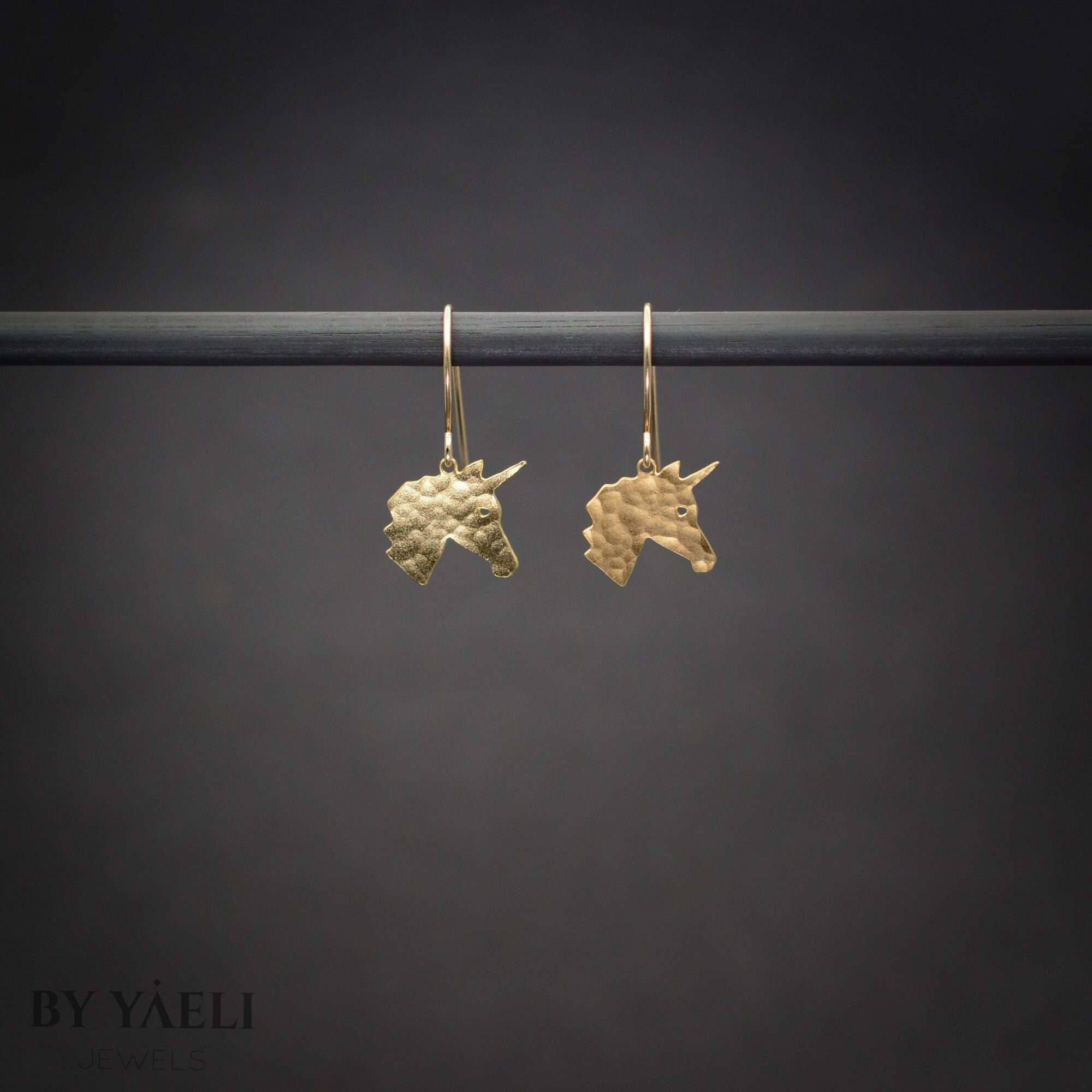 Unicorn earrings, gold unicorn dangle drop earrings