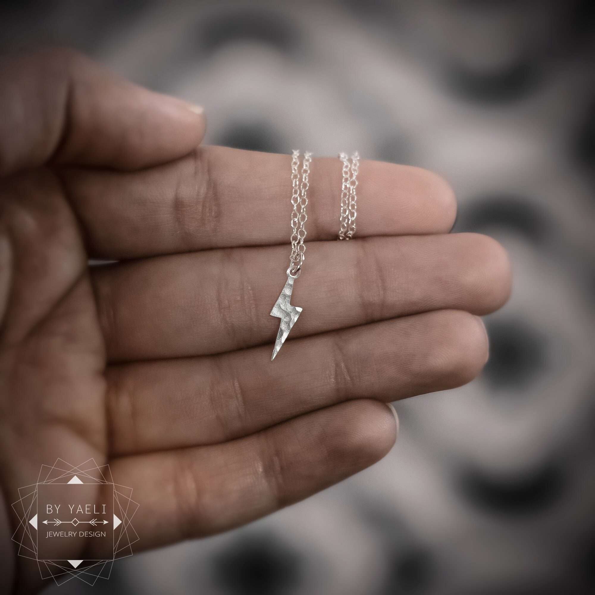 Lightning necklace, minimalist silver lightning bolt charm