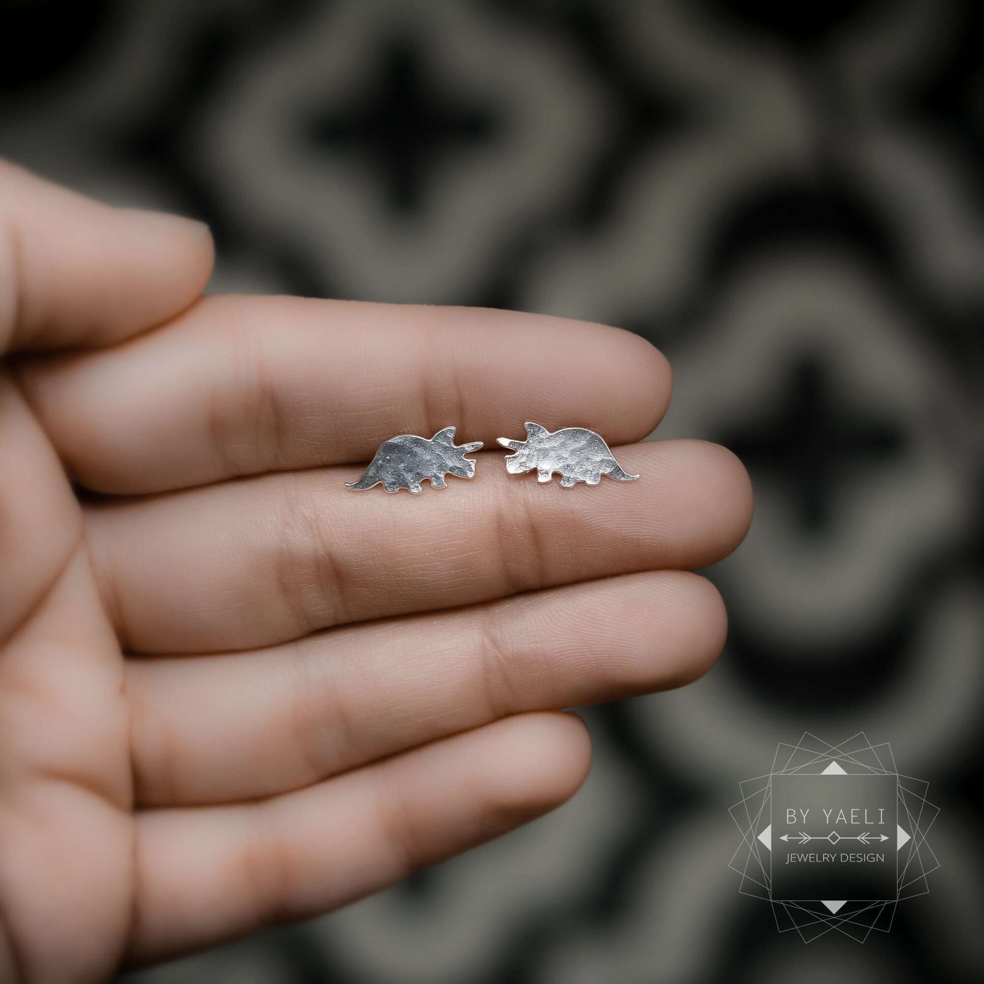 Dinosaur earrings tiny dinosaur post earrings silver dinosaur stud earrings Triceratops earrings
