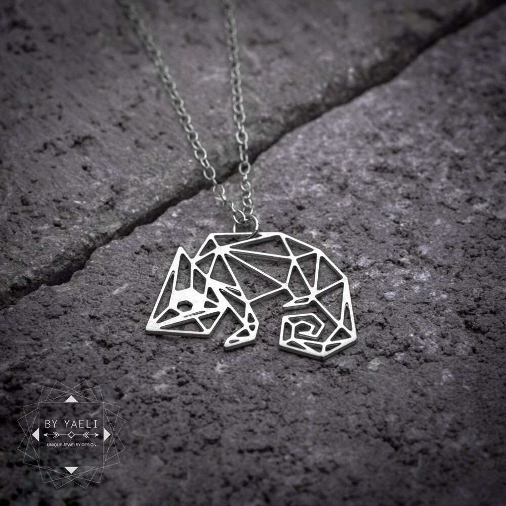 Chameleon necklace lizard pendant charm silver geometric origami lizard necklace