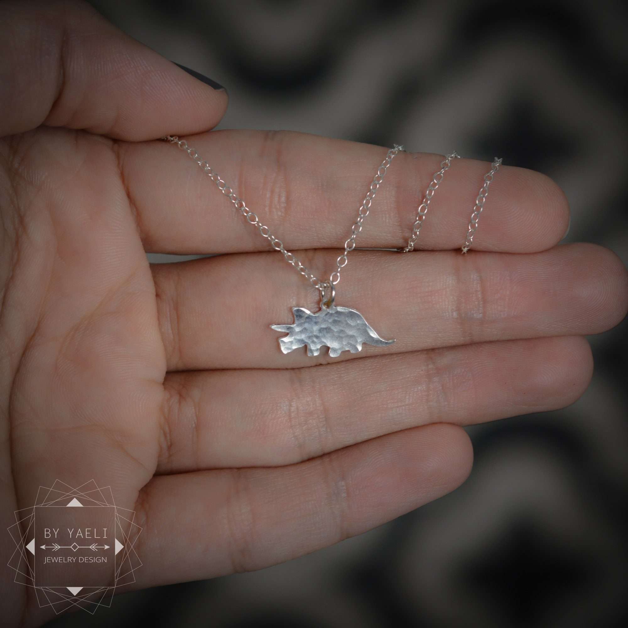 Dinosaur necklace silver triceratops necklace dainty triceratops charm