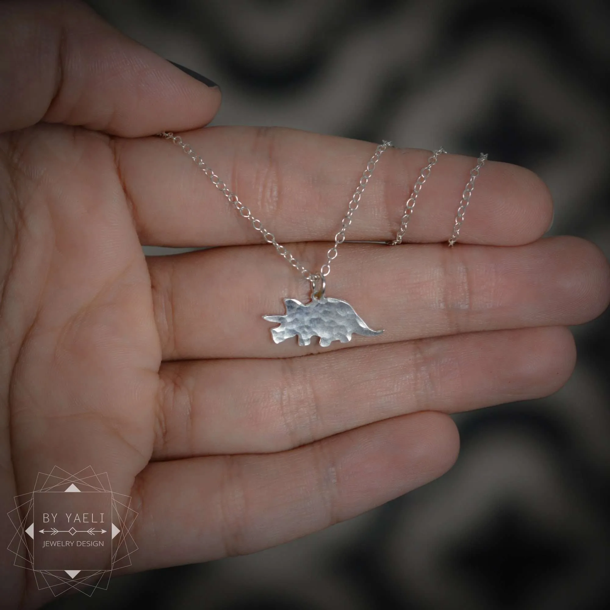 Dinosaur necklace silver triceratops necklace dainty triceratops charm