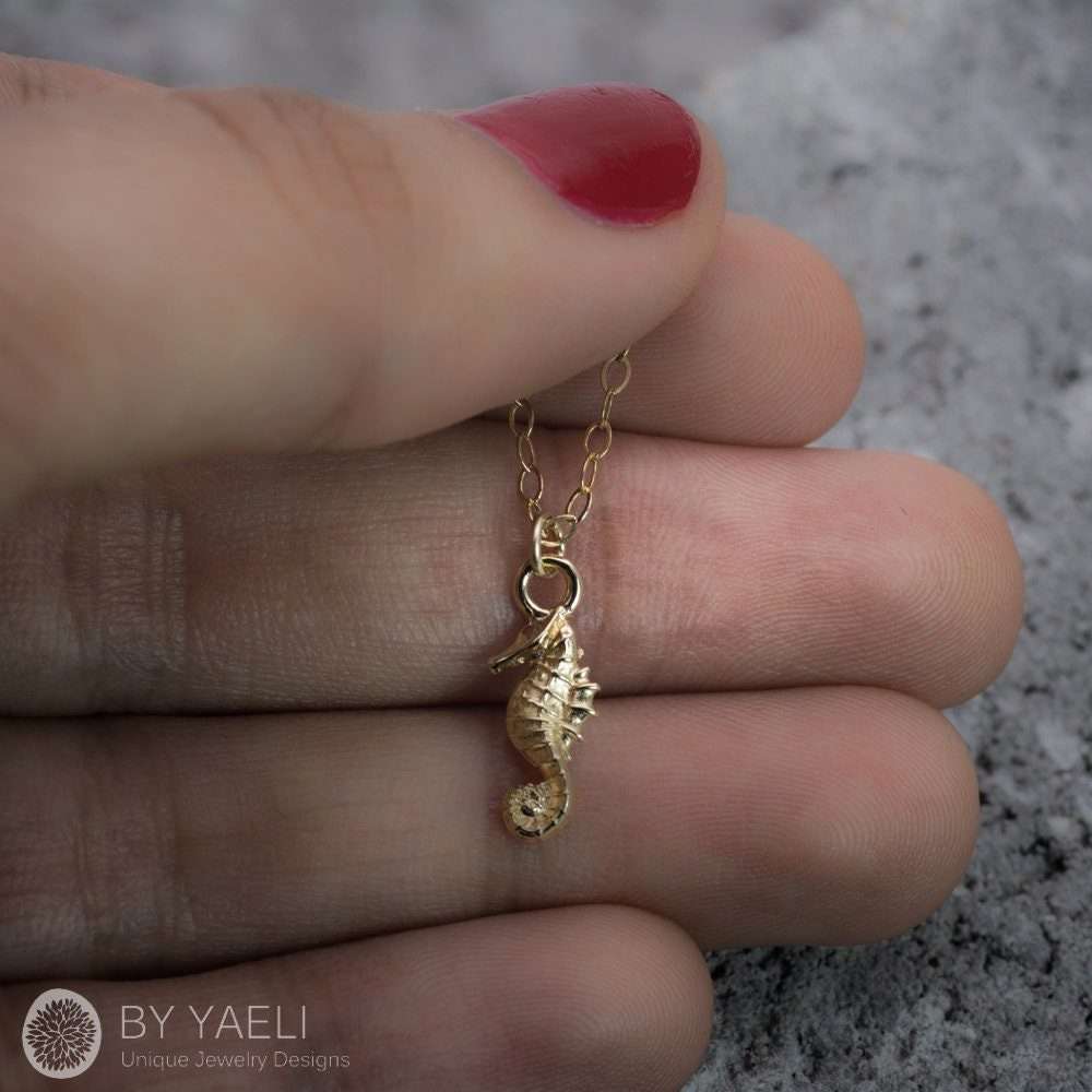 Seahorse necklace sea horse gold ocean jewelry sea necklace beach necklace gold seahorse charm