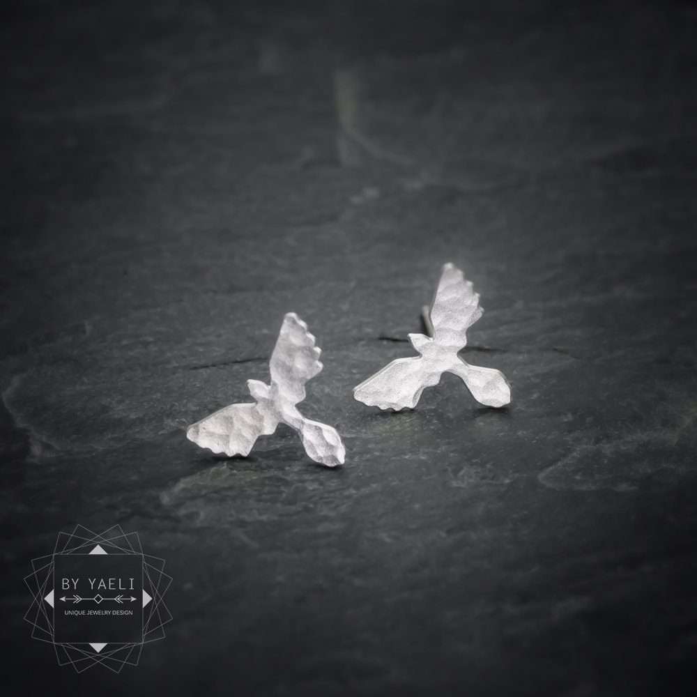 Phoenix earrings tiny phoenix stud earrings silver phoenix post earrings bird earrings