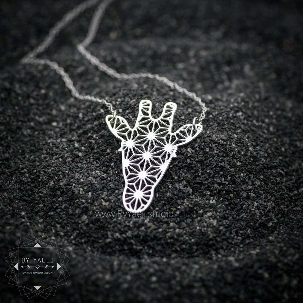 Giraffe necklace silver giraffe pendant giraffe gift animal geometric necklace