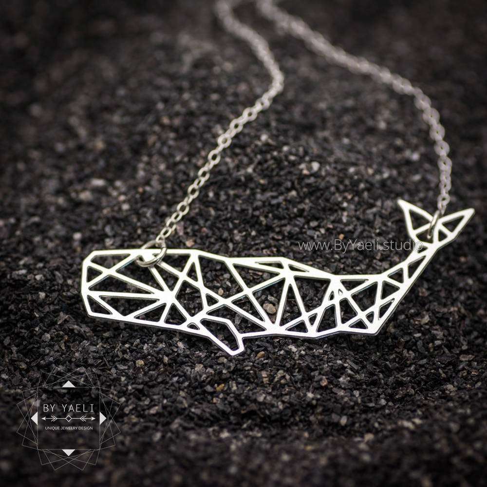 Whale necklace silver origami whale pendant geometric whale tail necklace