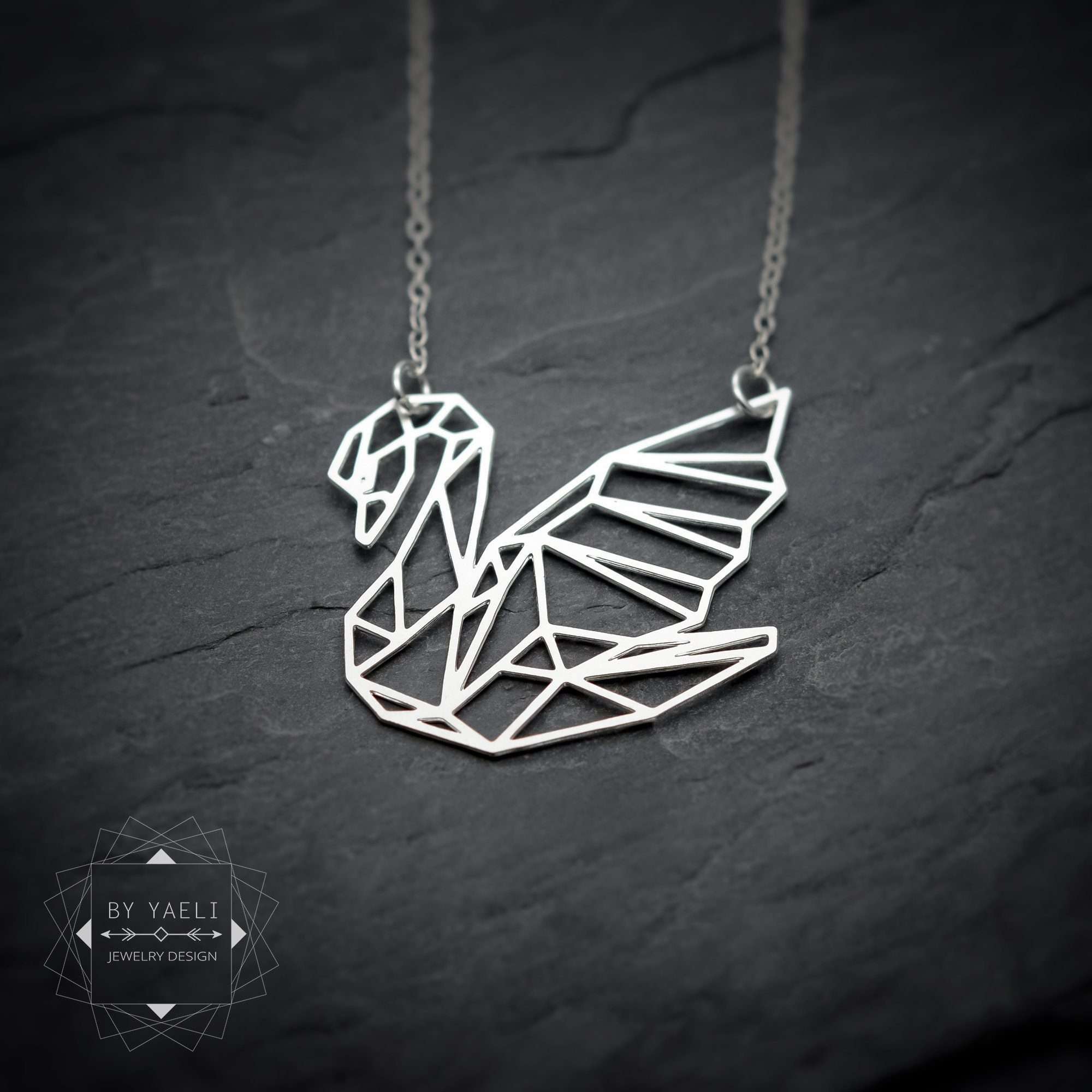 Swan necklace geometric origami swan pendant silver swan origami necklace