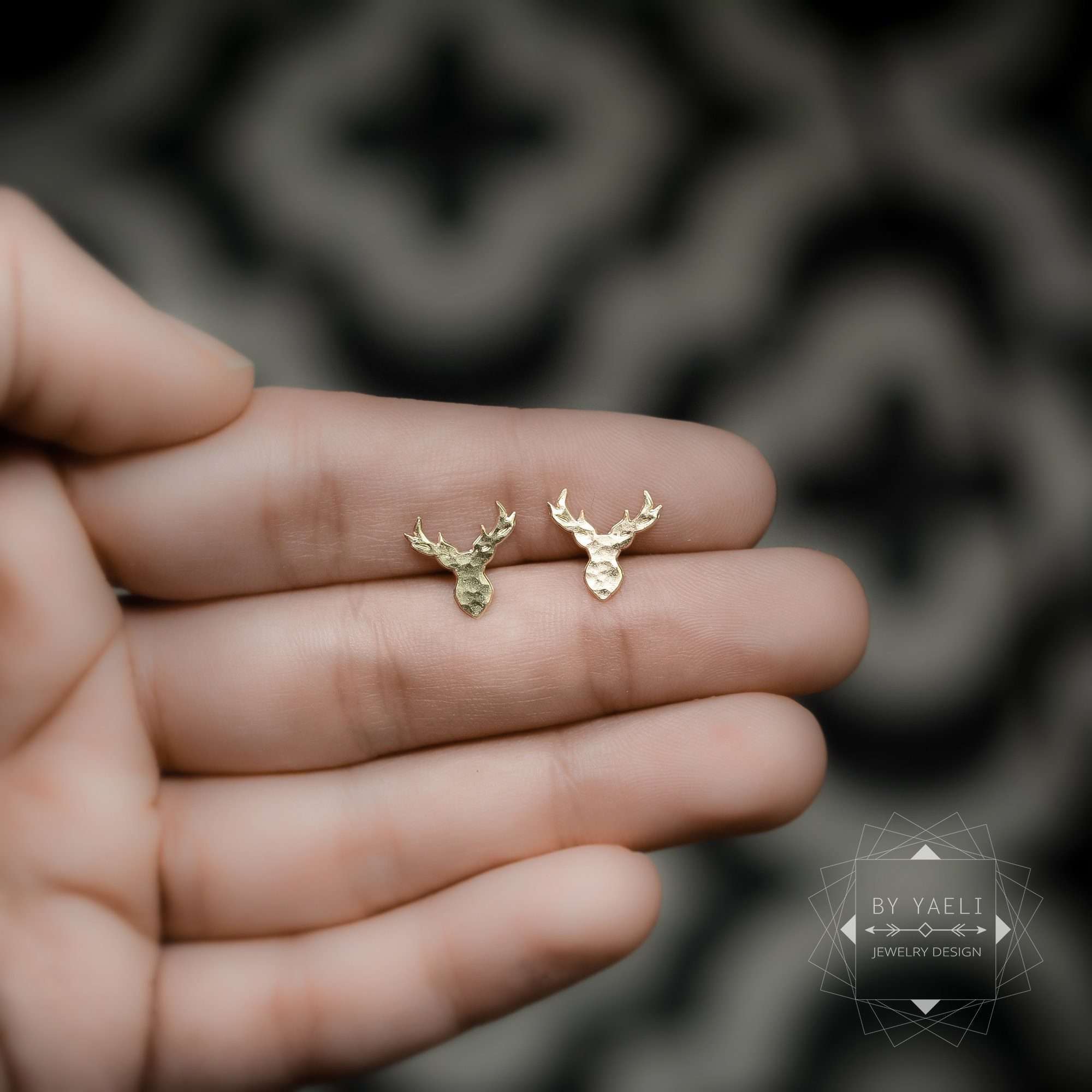 Deer earrings tiny deer head stud earrings gold deer post earrings