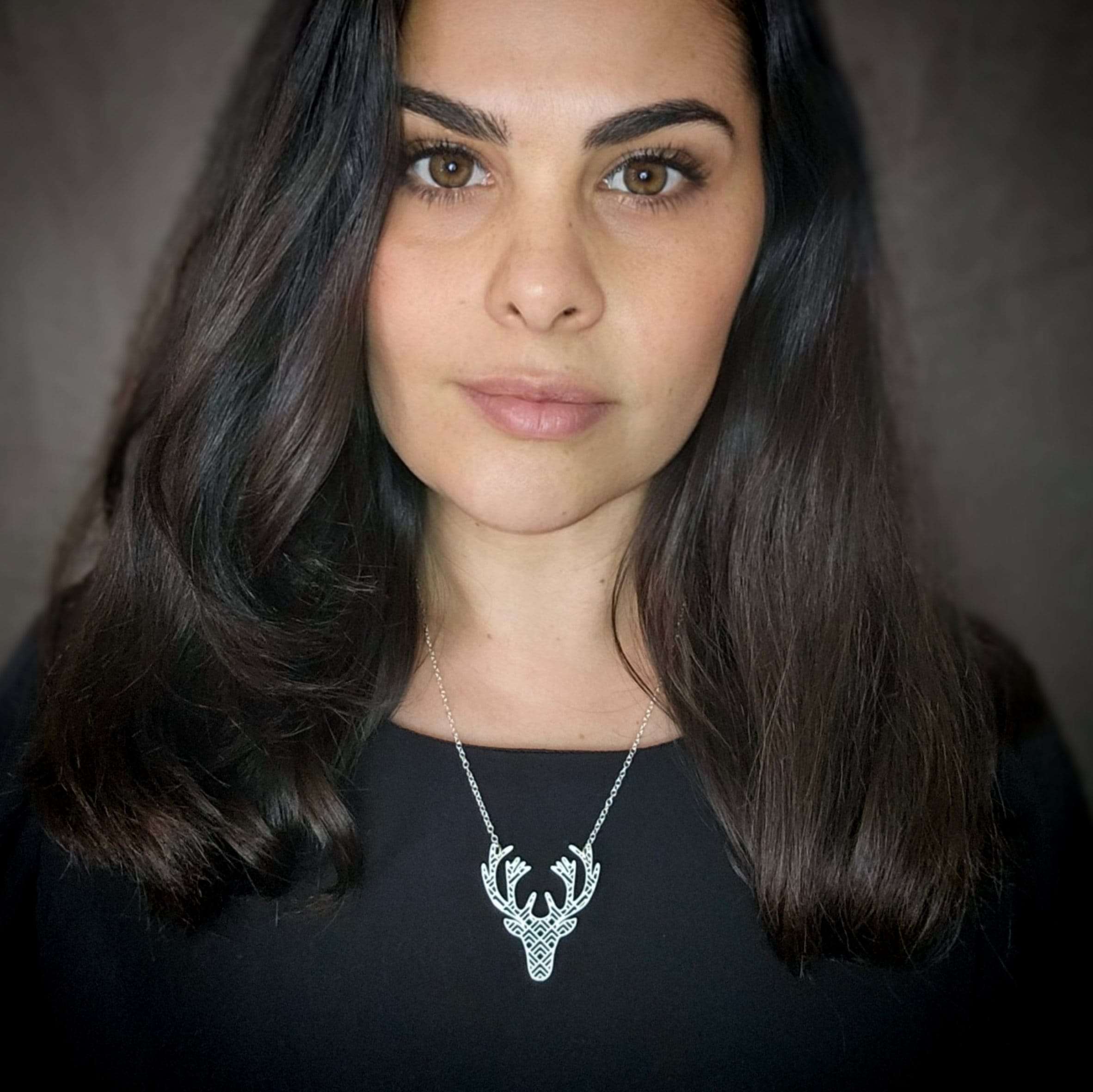 Deer necklace geometric deer antler necklace silver deer pendant