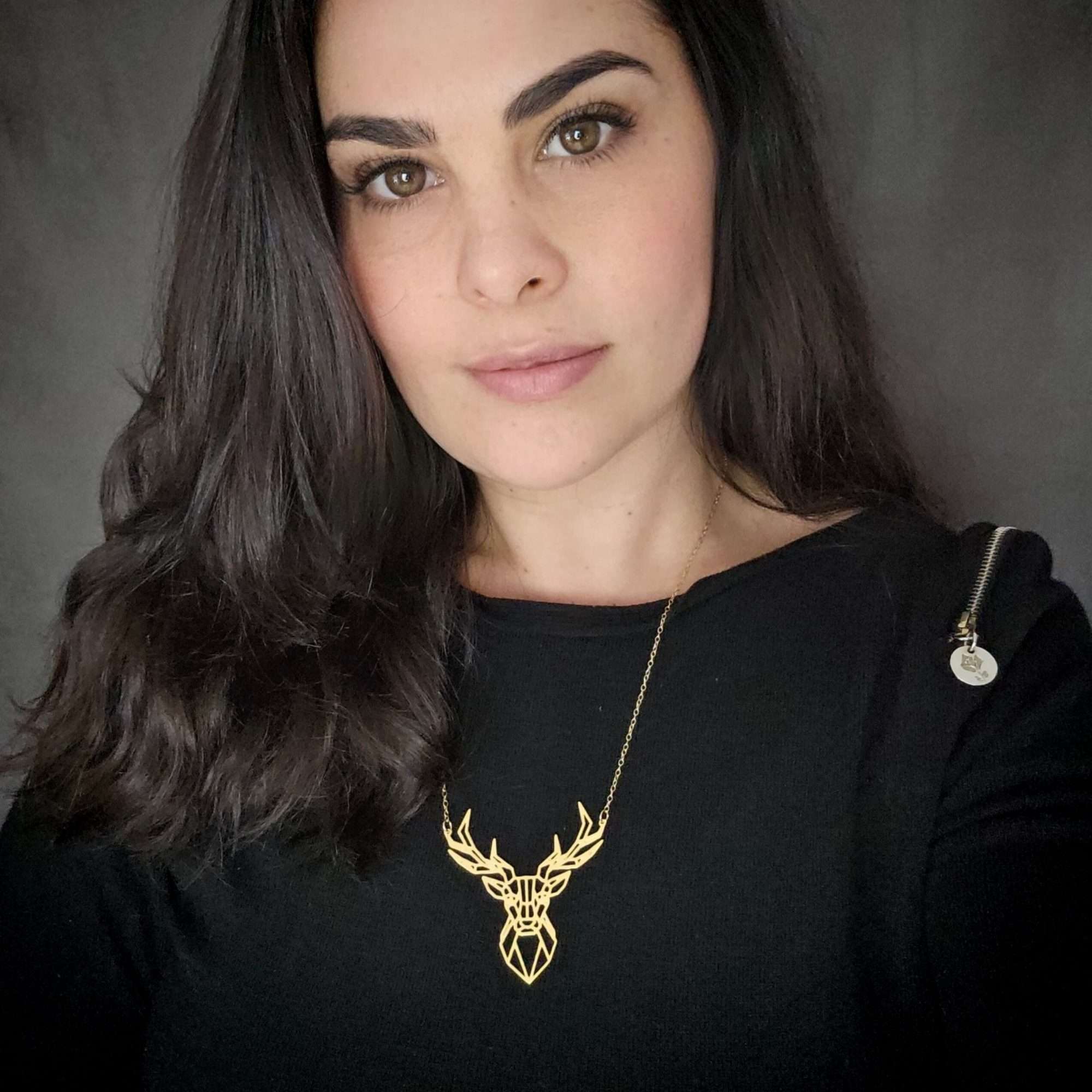 Deer necklace, gold geometric deer head necklace, animal necklace