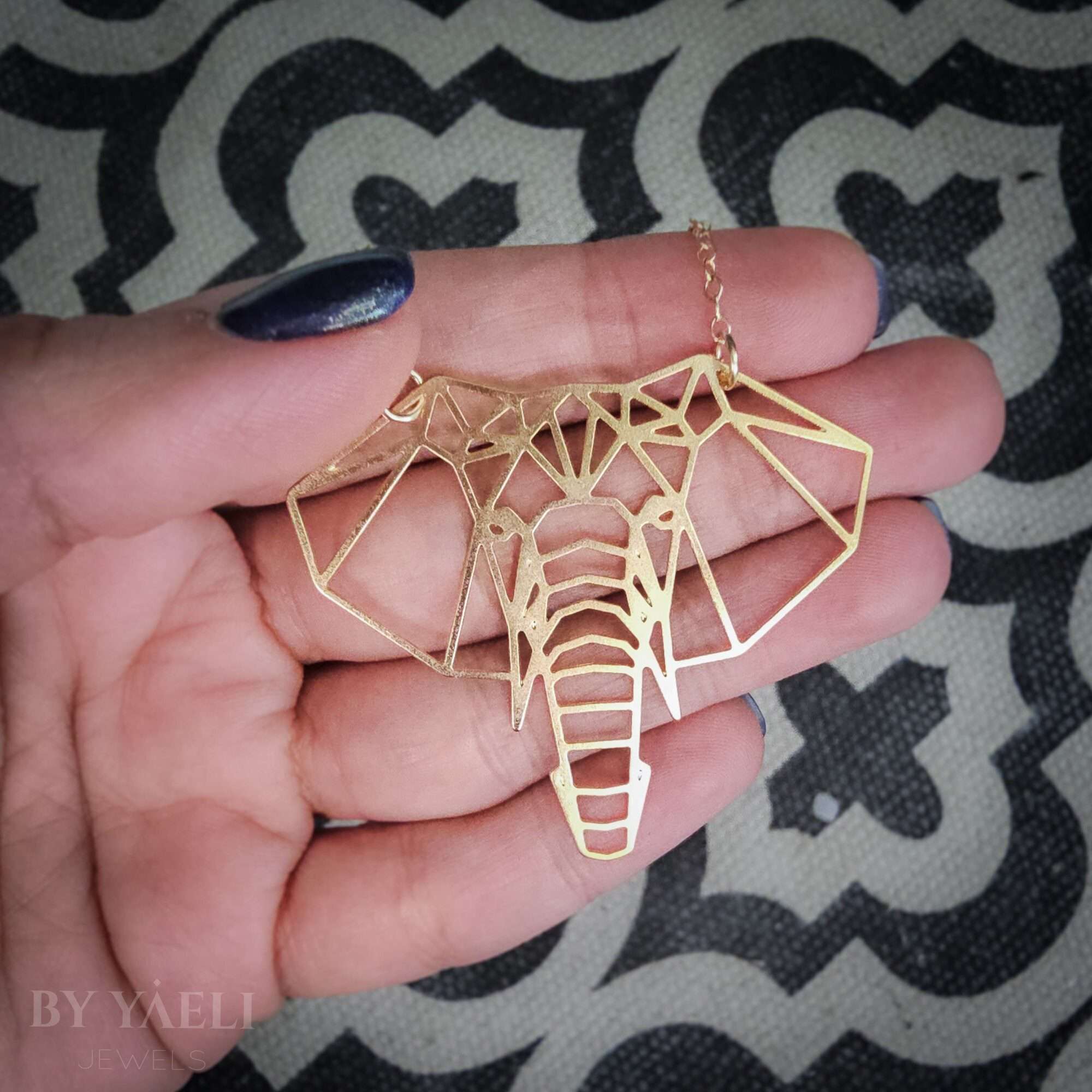 Elephant necklace, gold geometric elephant lover gift, lucky necklace.
