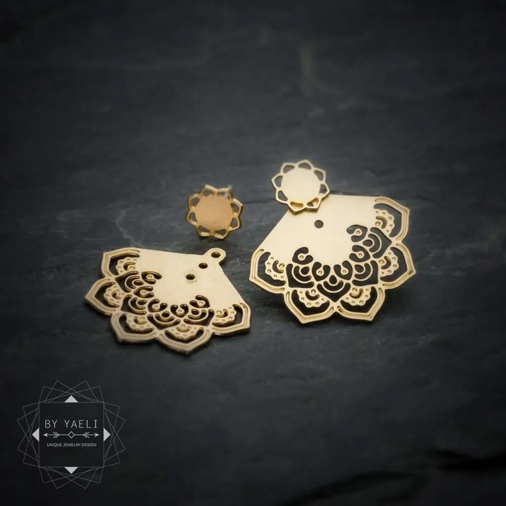 Ear jacket, gold flower earrings ,bohemian ethnic mandala earrings, floral mandala earrings 1 Ear jacket, gold flower earrings ,bohemian ethnic mandala earrings, floral mandala earrings