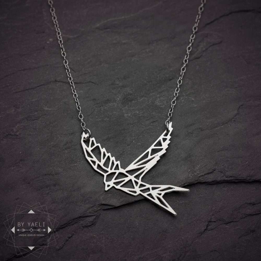 Sparrow necklace geometric swallow necklace silver origami bird necklace
