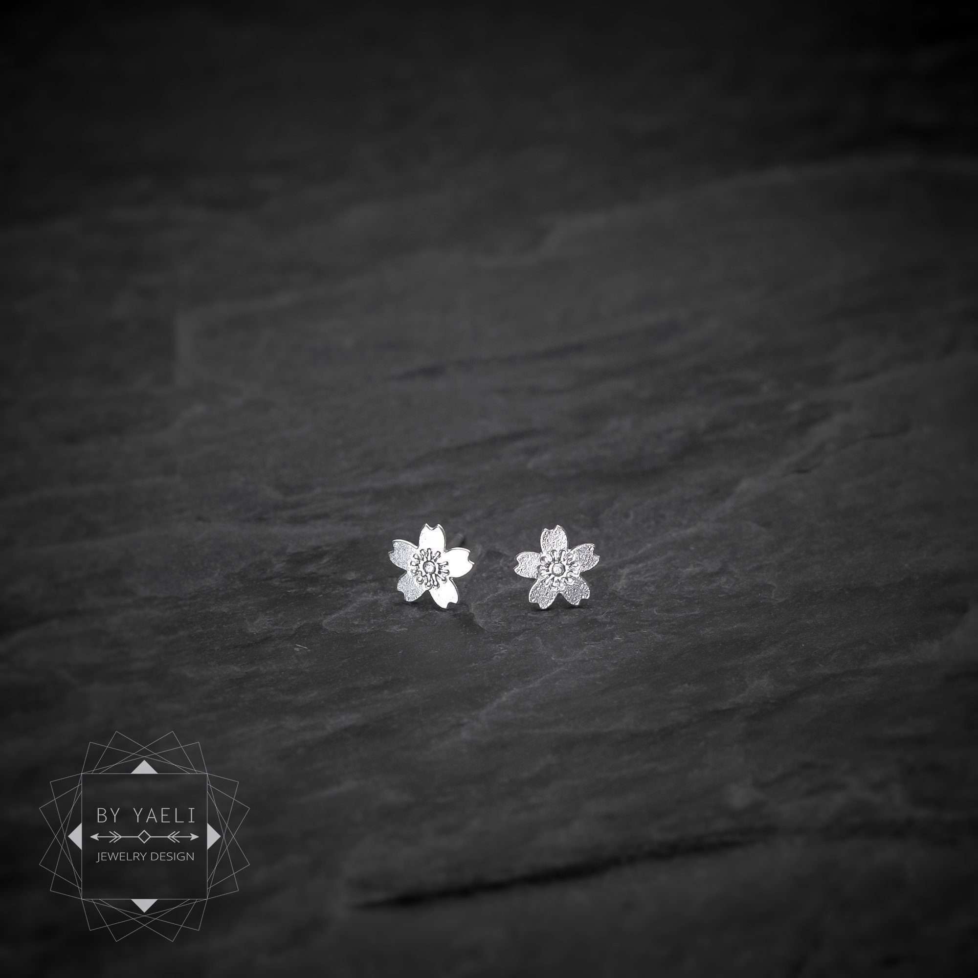 Flower earrings tiny sakura stud earrings silver Japanese minimalist earrings