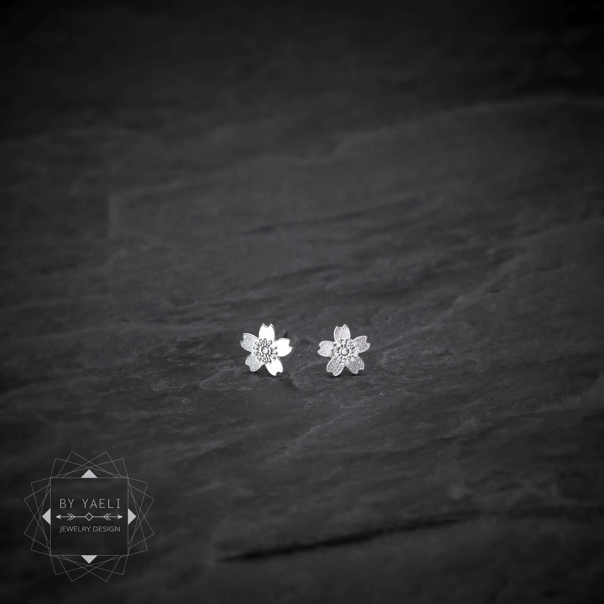 Flower earrings tiny sakura stud earrings silver Japanese minimalist earrings