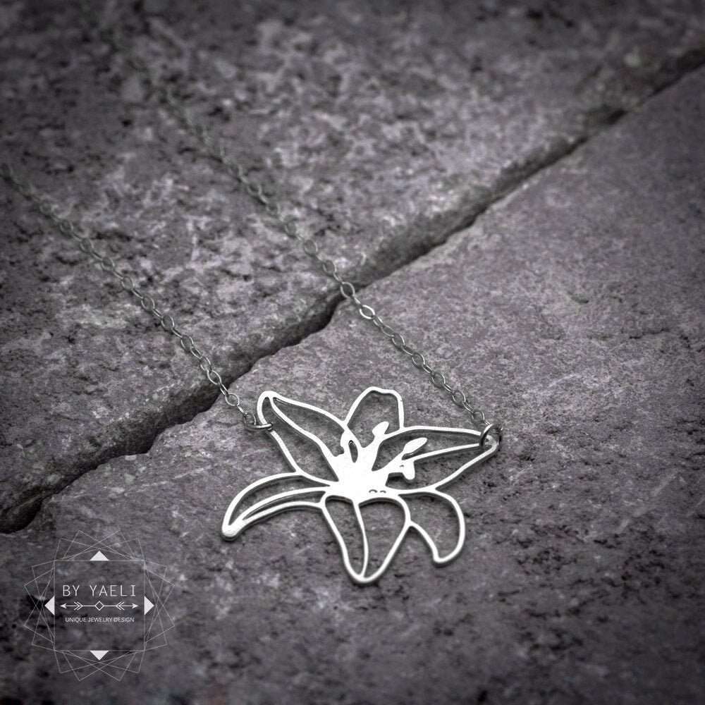 Lily necklace silver lily flower necklace flower girl gift for here
