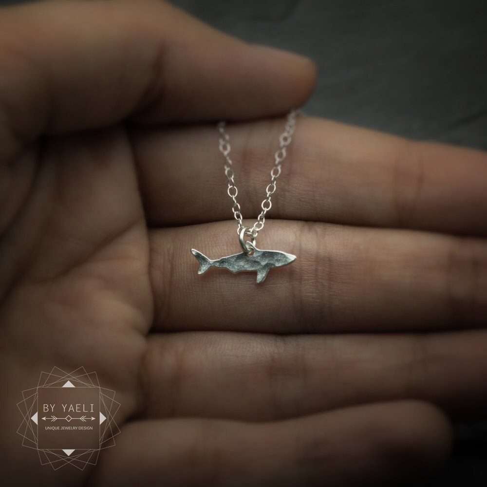 Shark necklace tiny silver shark pendant shark charm