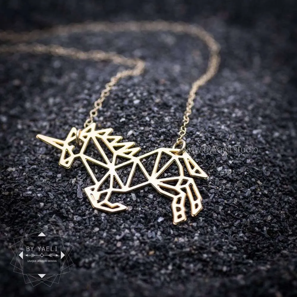 Unicorn necklace gold unicorn jewelry origami unicorn pendant