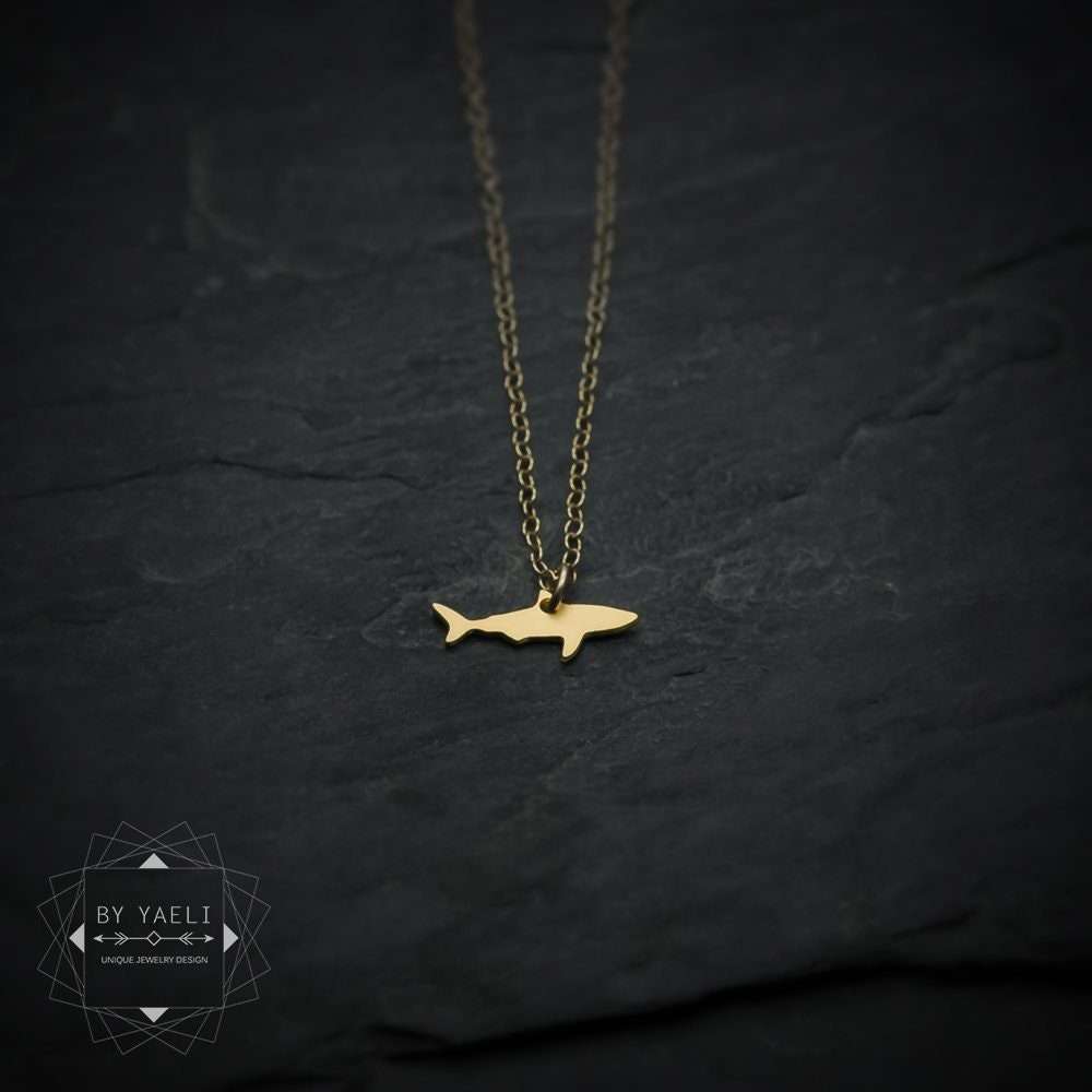 Shark necklace tiny gold shark charm necklace shark jewelry