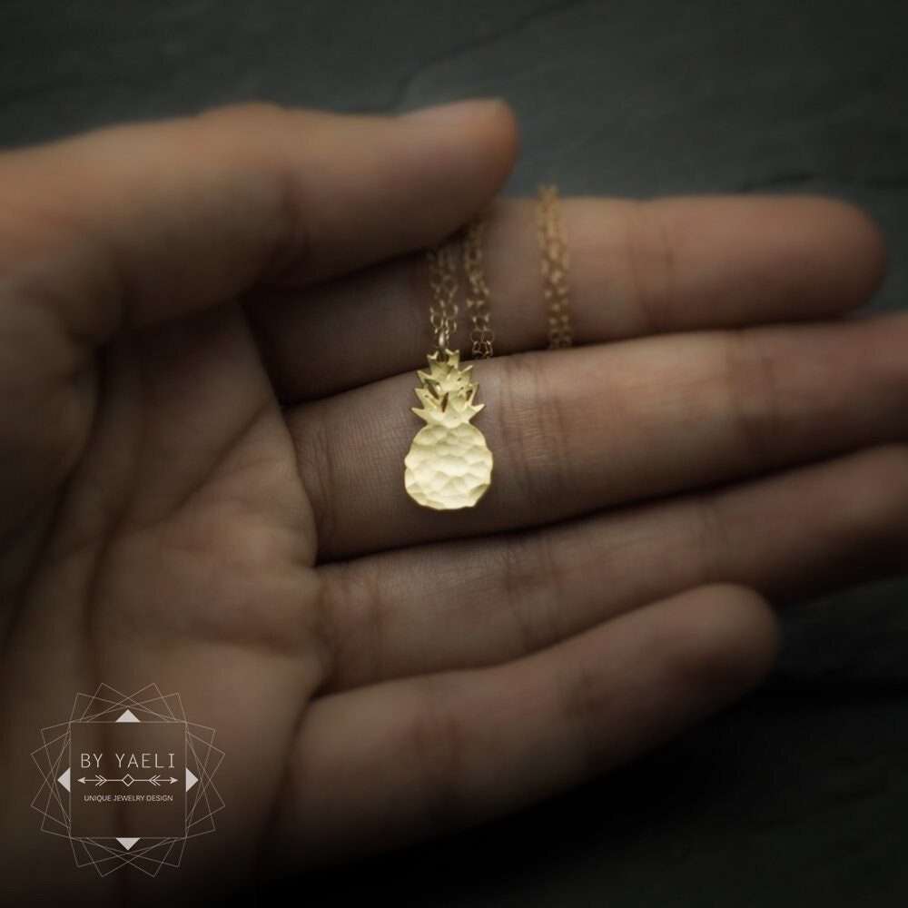Pineapple necklace tiny tropical jewelry gold pineapple charm