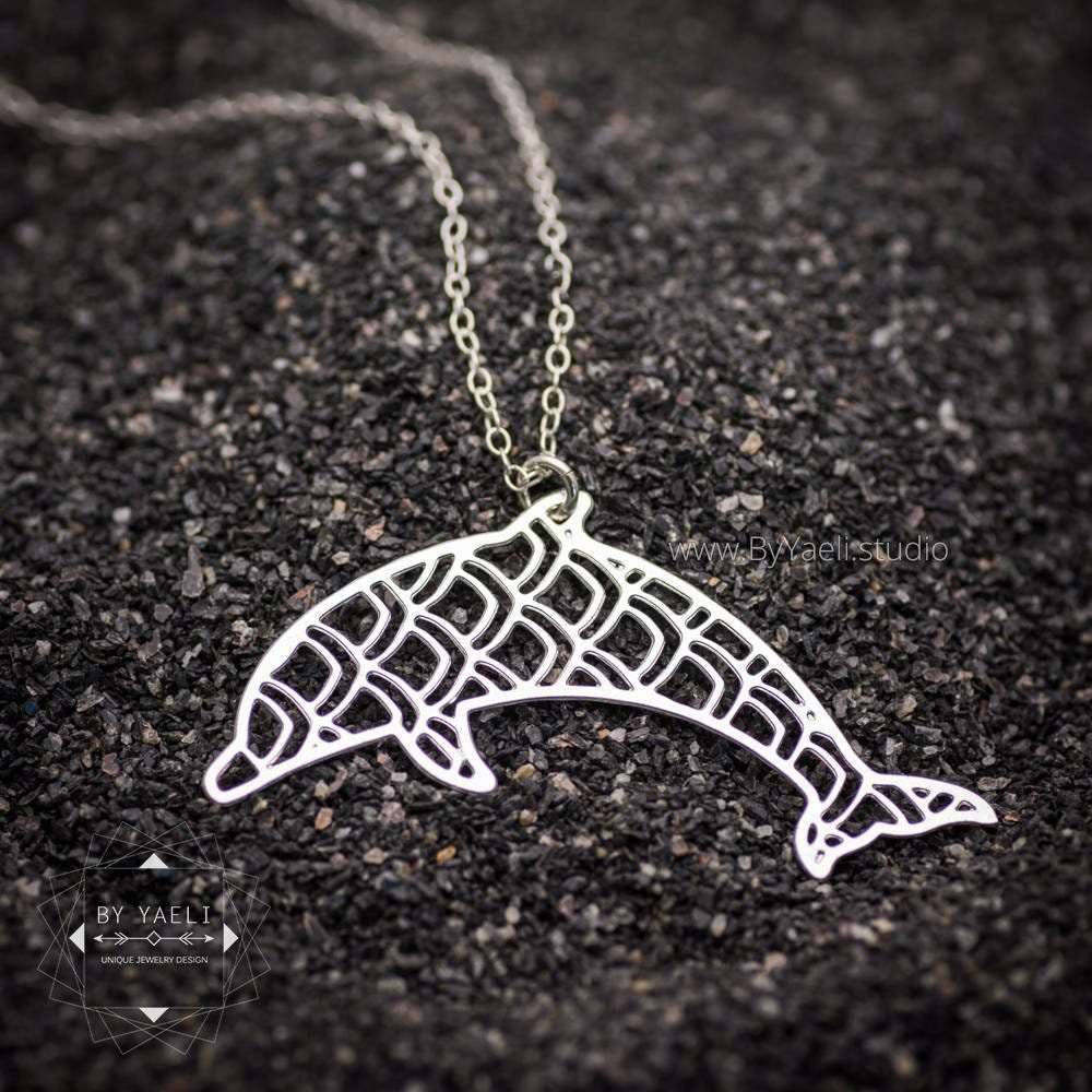 Dolphin necklace silver geometric dolphin pendant ocean necklace