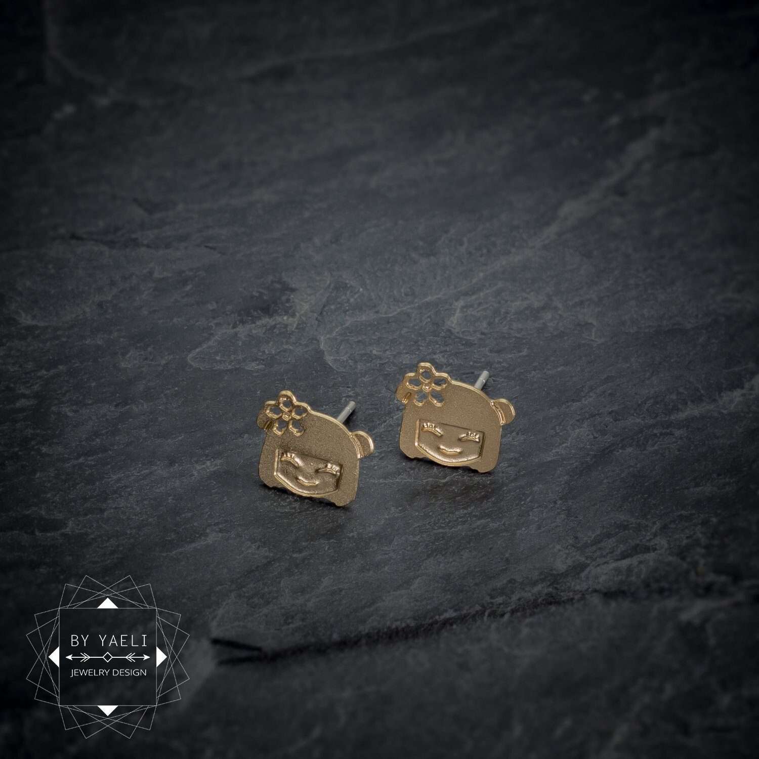 Kokeshi earrings delicate gold Japanese doll stud earrings tiny Kokeshi post earrings