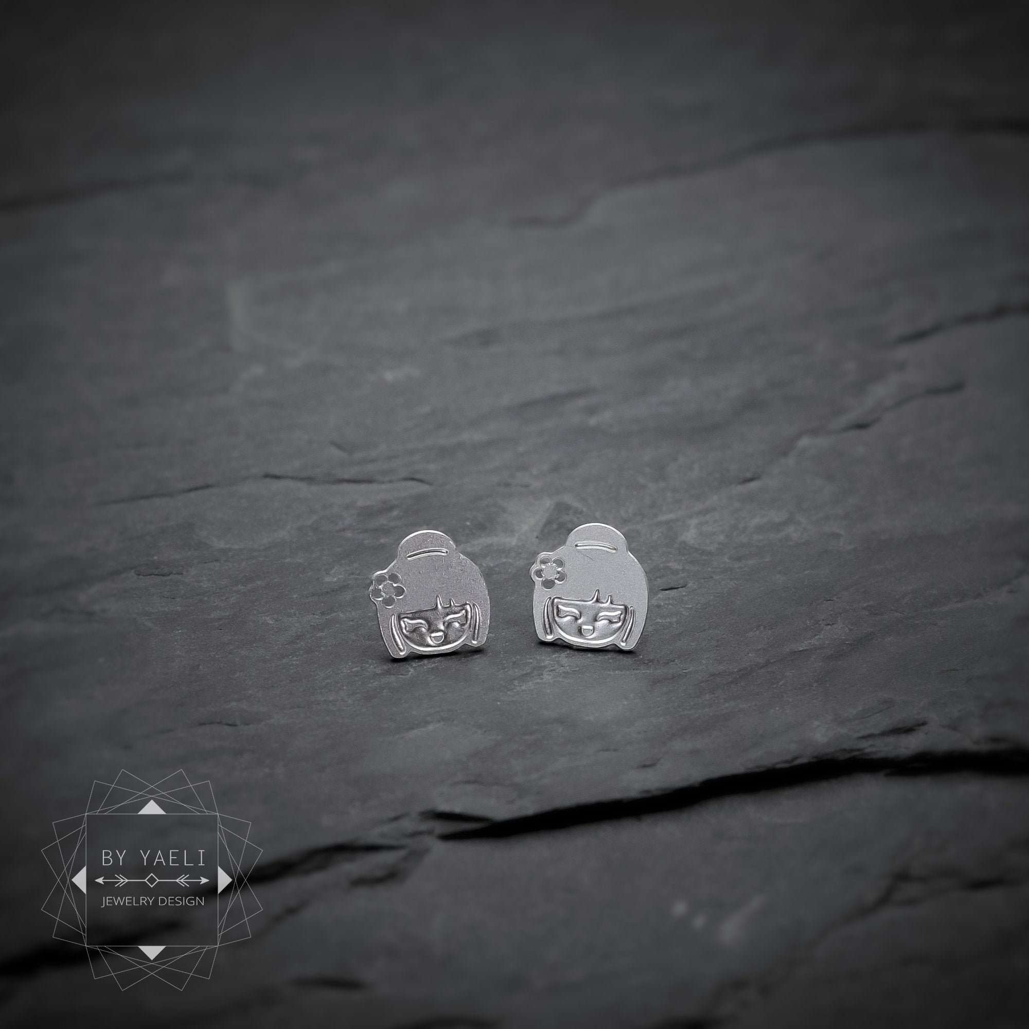 Kokeshi earrings stud earrings cute silver kokeshi doll tiny earrings