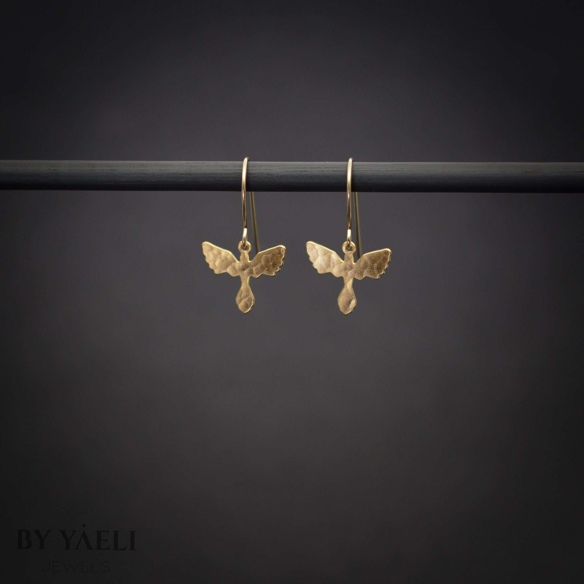 Gold phoenix earrings, bird dangle earrings drop phoenix earrings, phoenix jewelry