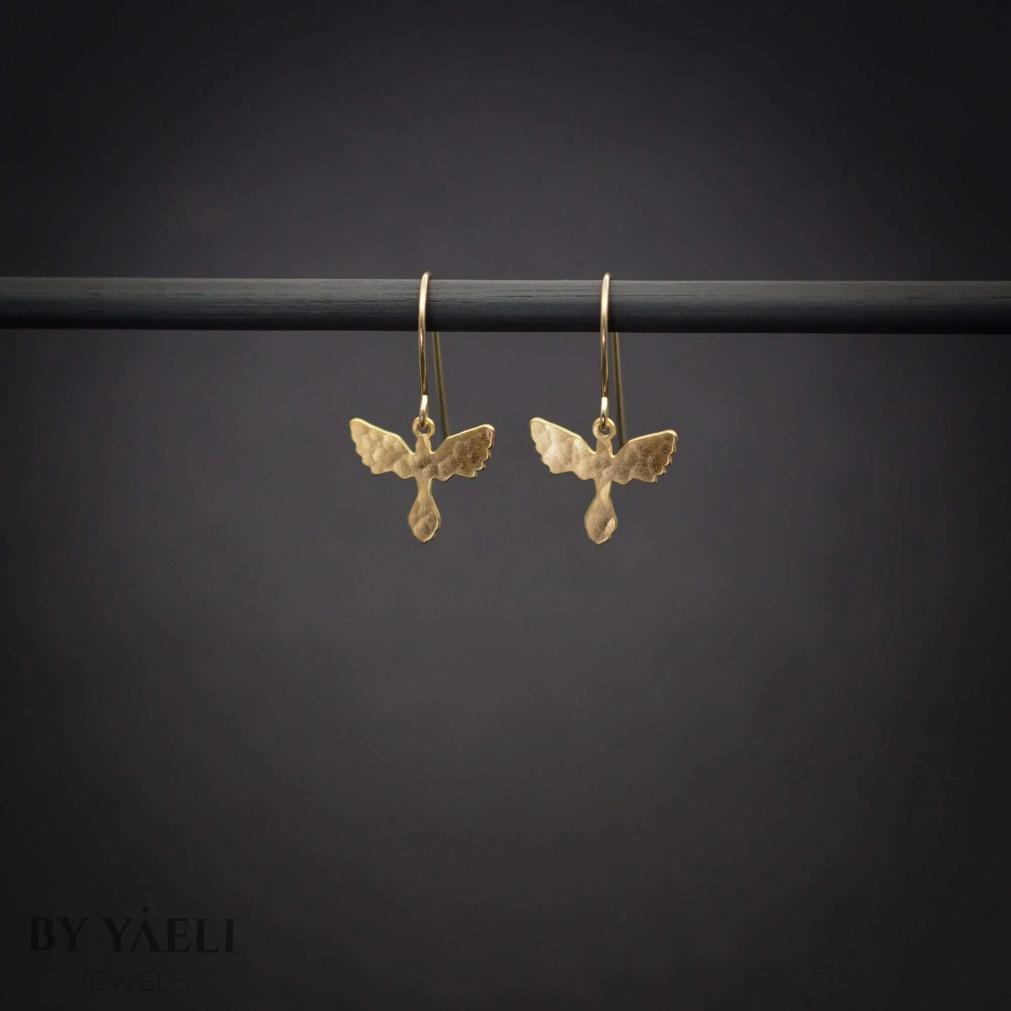 Gold phoenix earrings, bird dangle earrings drop phoenix earrings, phoenix jewelry