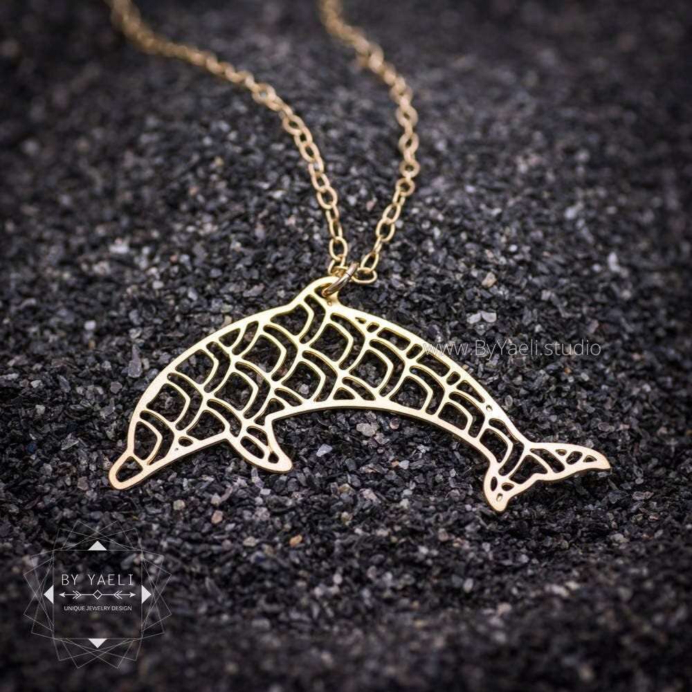 Dolphin necklace gold dolphin ocean necklace animal jewelry geometric necklace