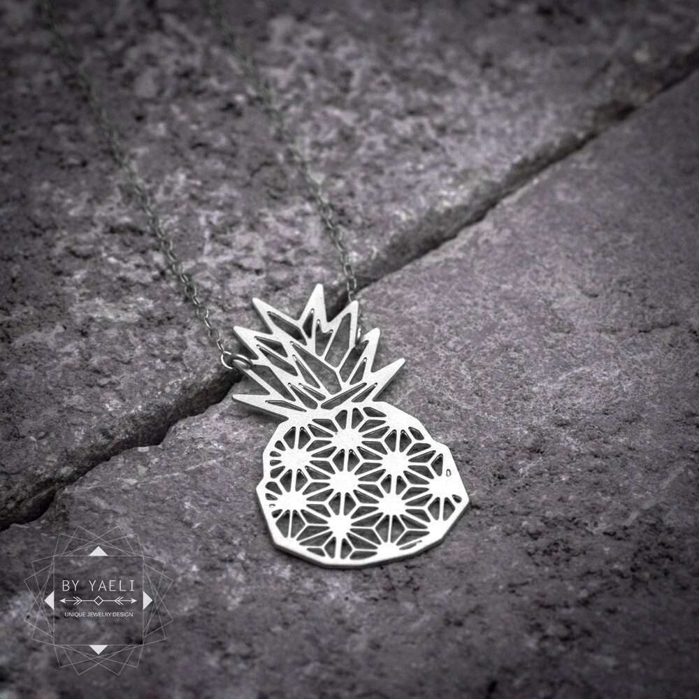 Pineapple necklace silver pineapple gifts origami geometric pineapple pendant Christmas gift