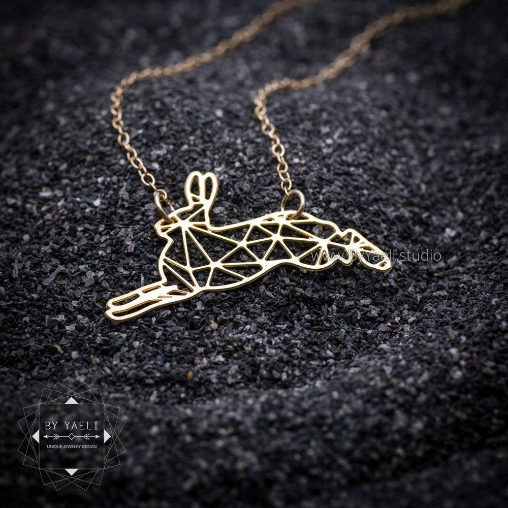 Bunny necklace gold geometric necklace bunny origami necklace bunny pendant