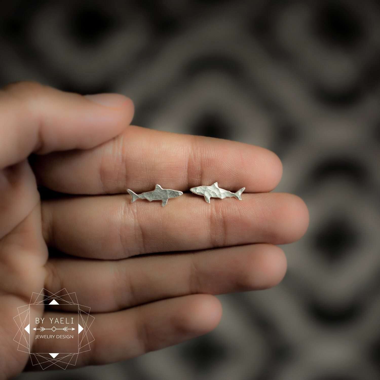 Shark earrings tiny silver shark stud earrings shark post earrings