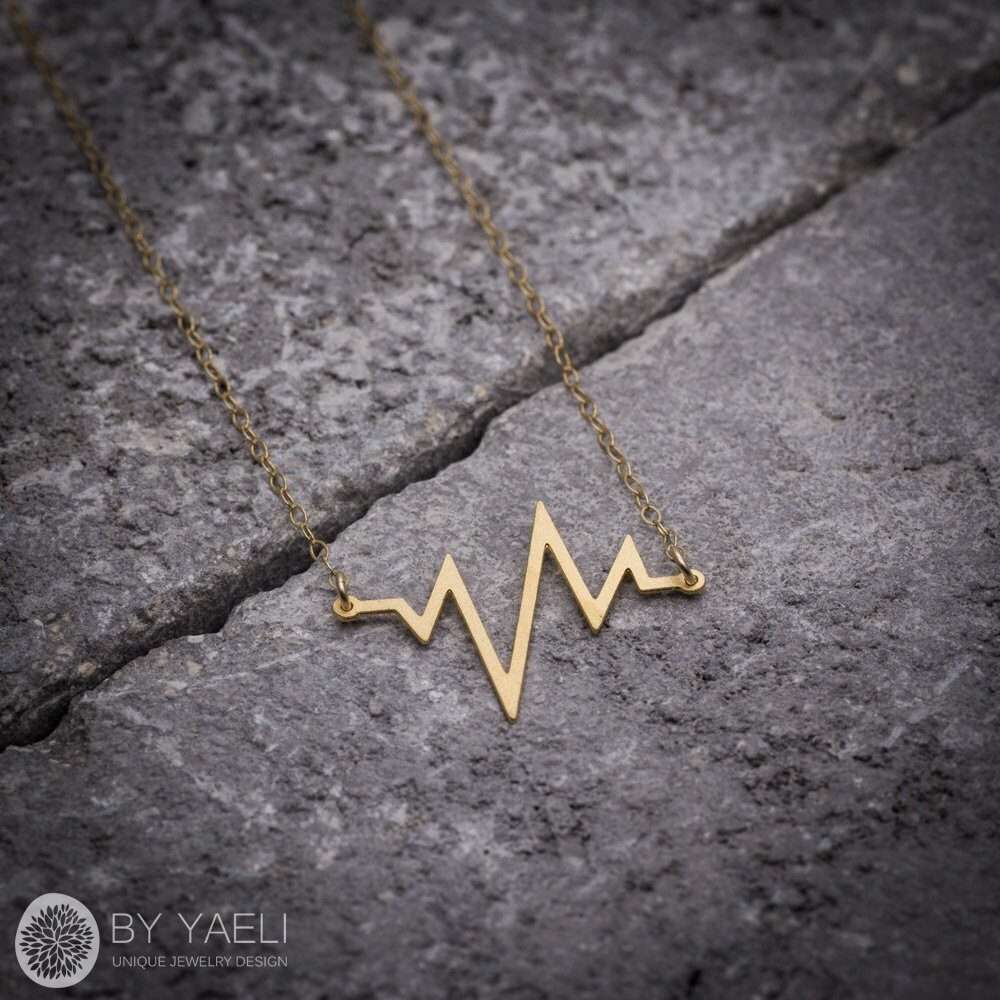 Heartbeat necklace gold heartbeat pendant ekg necklace
