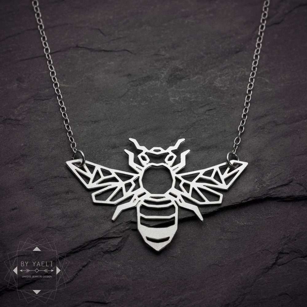 Bee necklace honey bee jewelry silver bee pendant insect jewelry Christmas gift