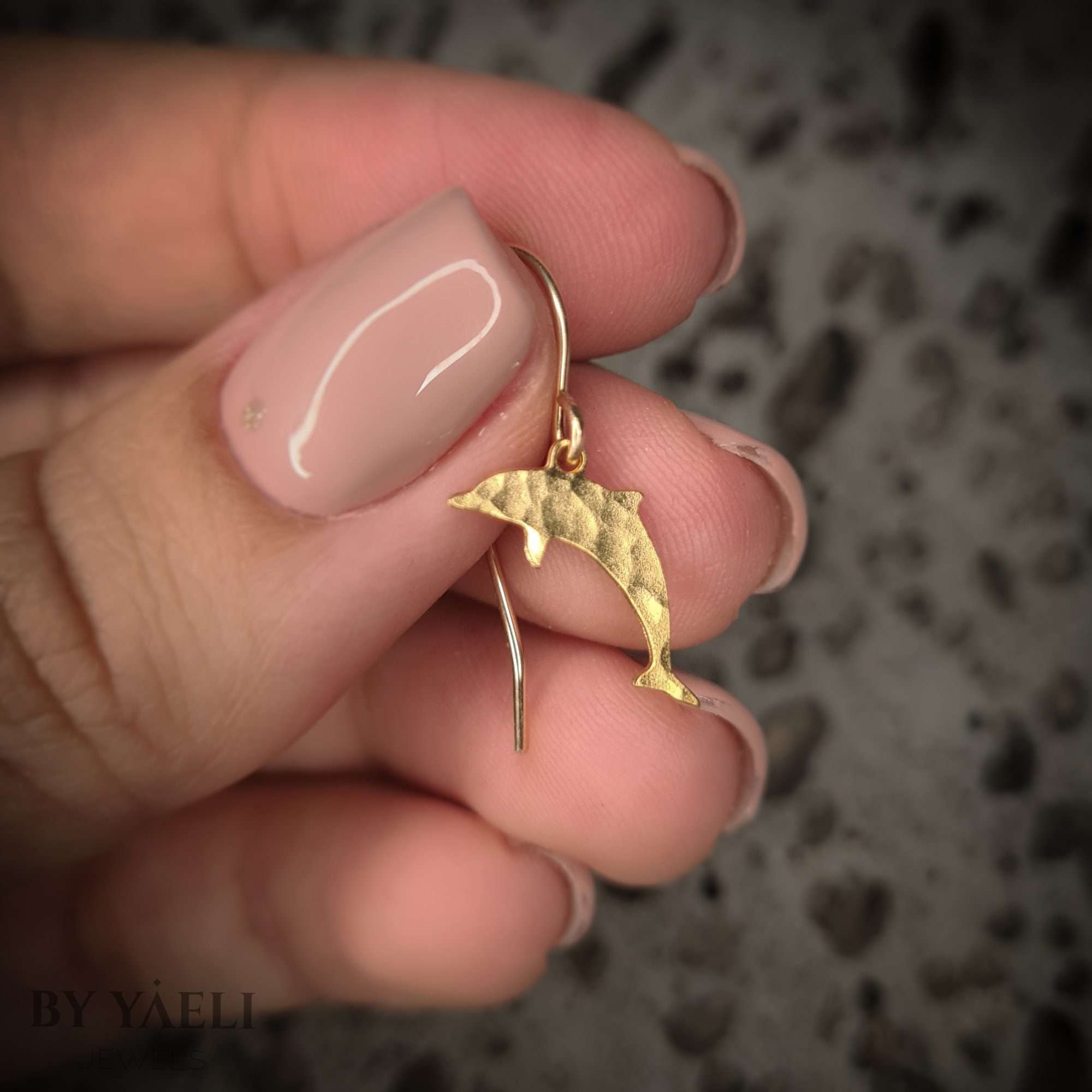 Dolphin earrings, gold tiny dolphin dangle earrings