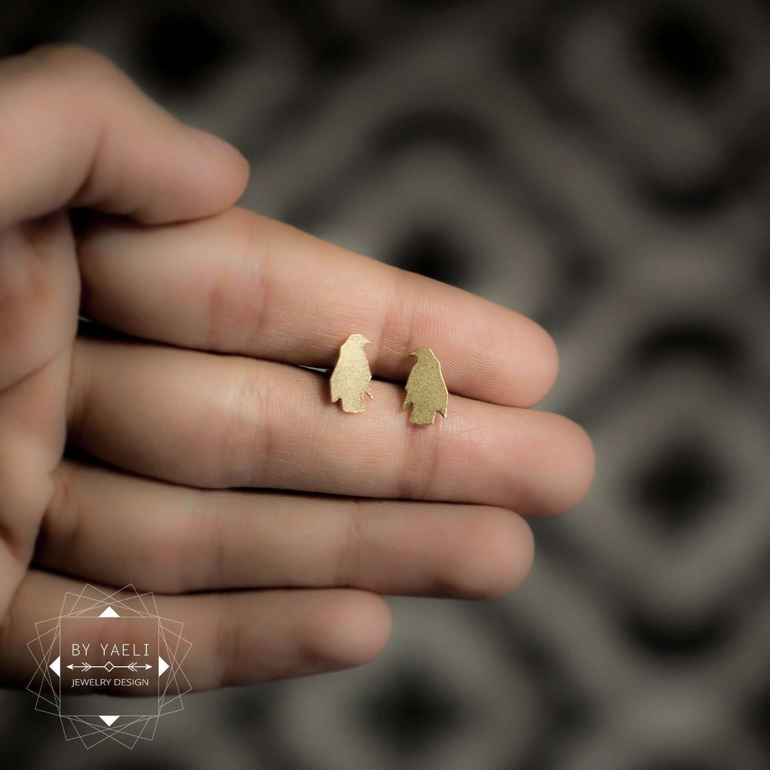 Penguin earrings tiny penguin stud earrings gold penguin post earrings