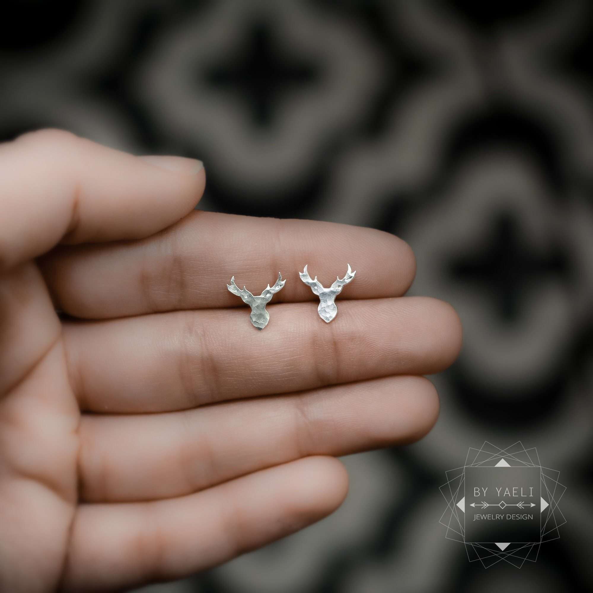 Deer earrings tiny deer head stud earrings silver deer post earrings