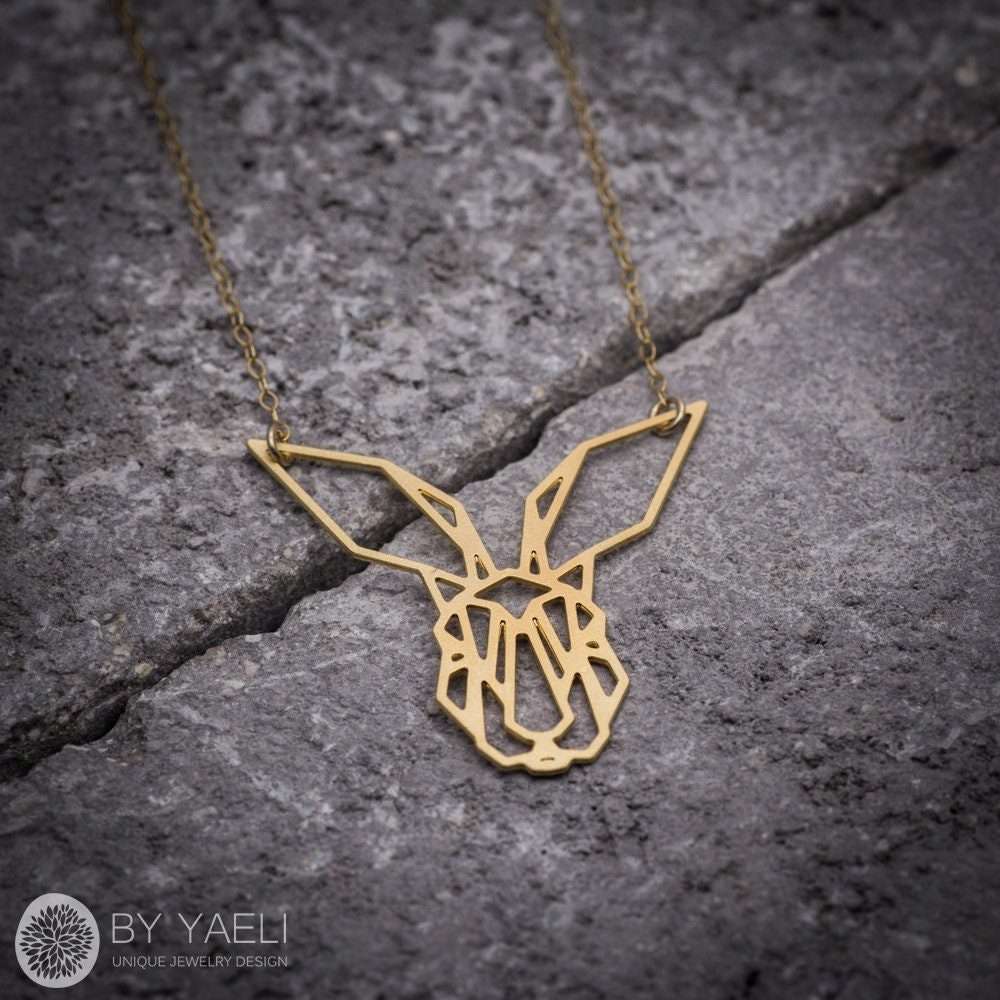 Bunny necklace origami rabbit necklace gold geometric necklace