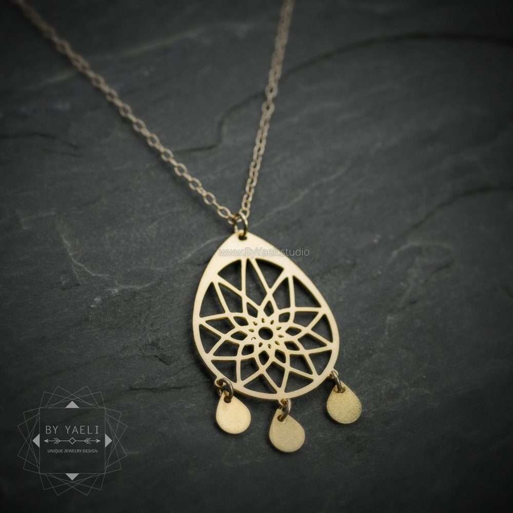 Dream catcher necklace drop shape mandala