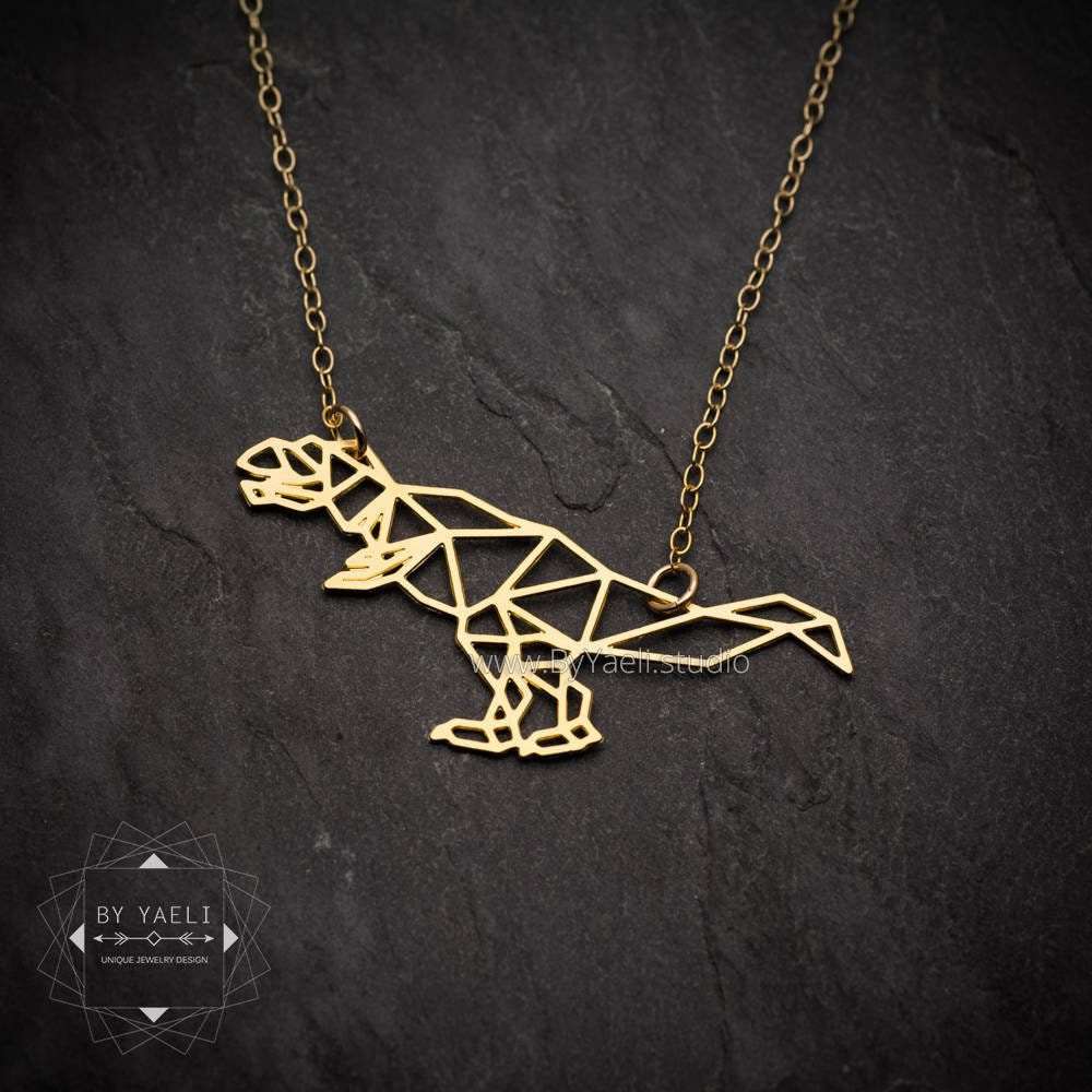 Dinosaur necklace gold dinosaur T rex necklace Jurassic park necklace