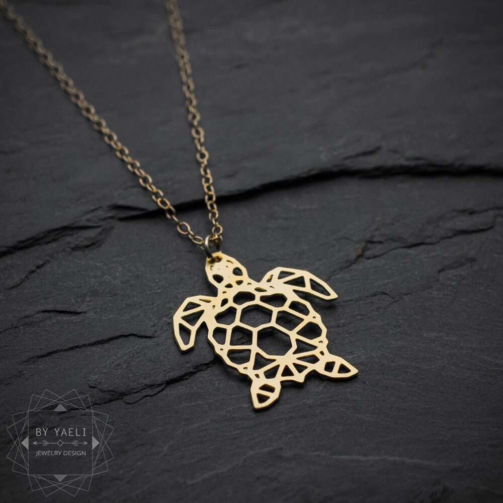 Turtle necklace origami turtle pendant sea turtle geometric necklace