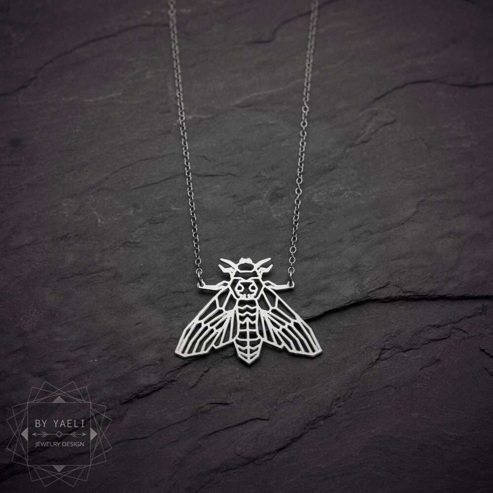 Moth necklace geometric silver death’s head moth origami necklace