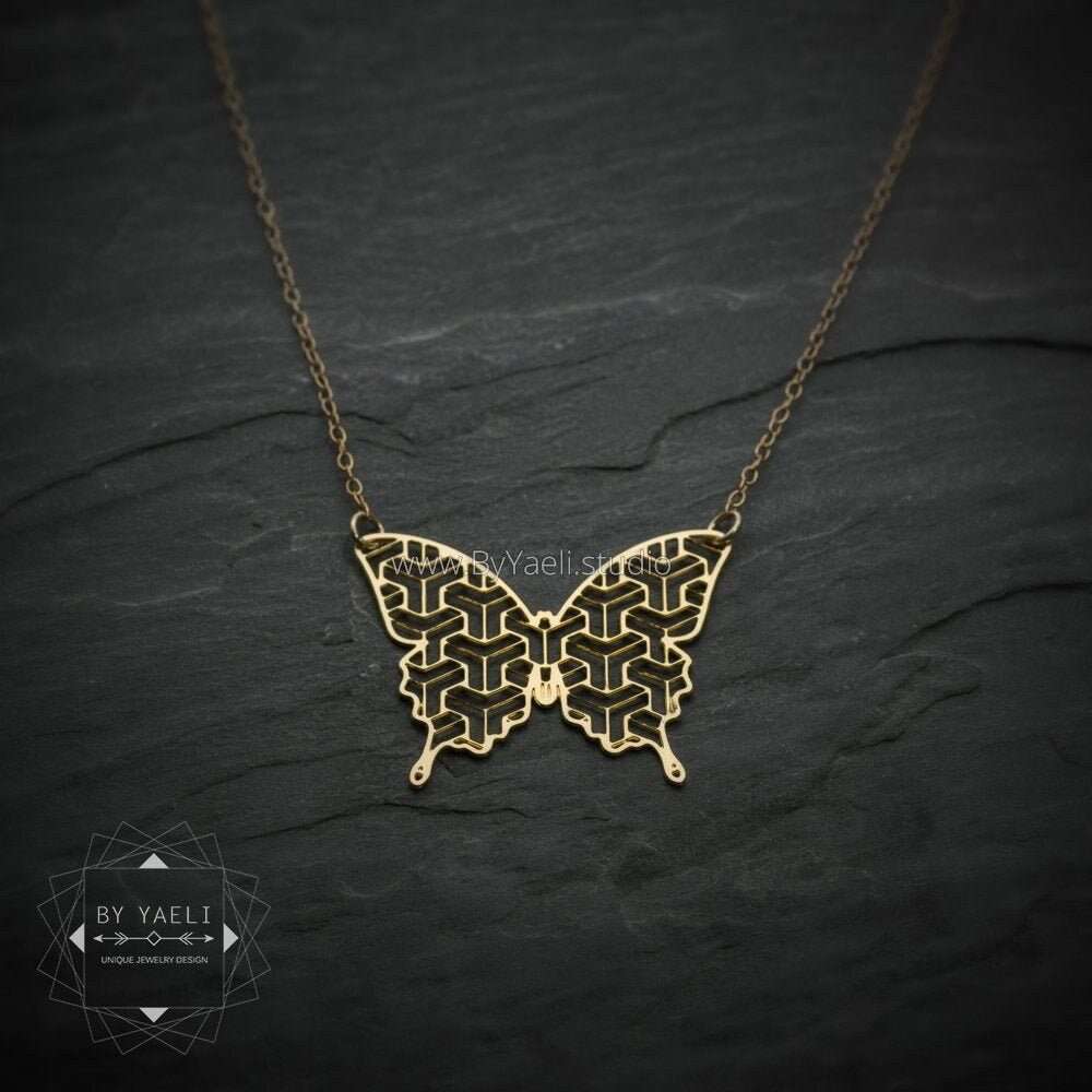 Butterfly necklace gold butterfly pendant geometric butterfly jewelry