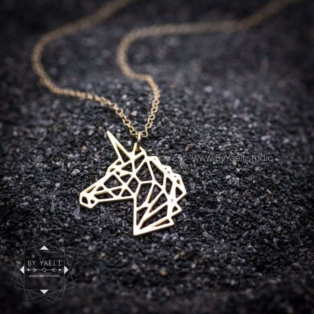 Unicorn necklace gold unicorn pendant geometric unicorn jewelry origami unicorn