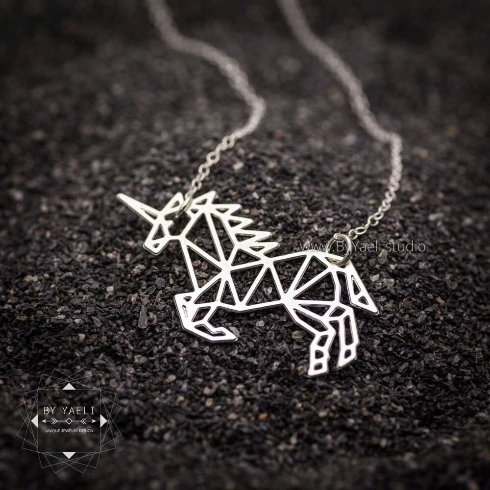 Unicorn necklace silver unicorn pendant origami unicorn gift