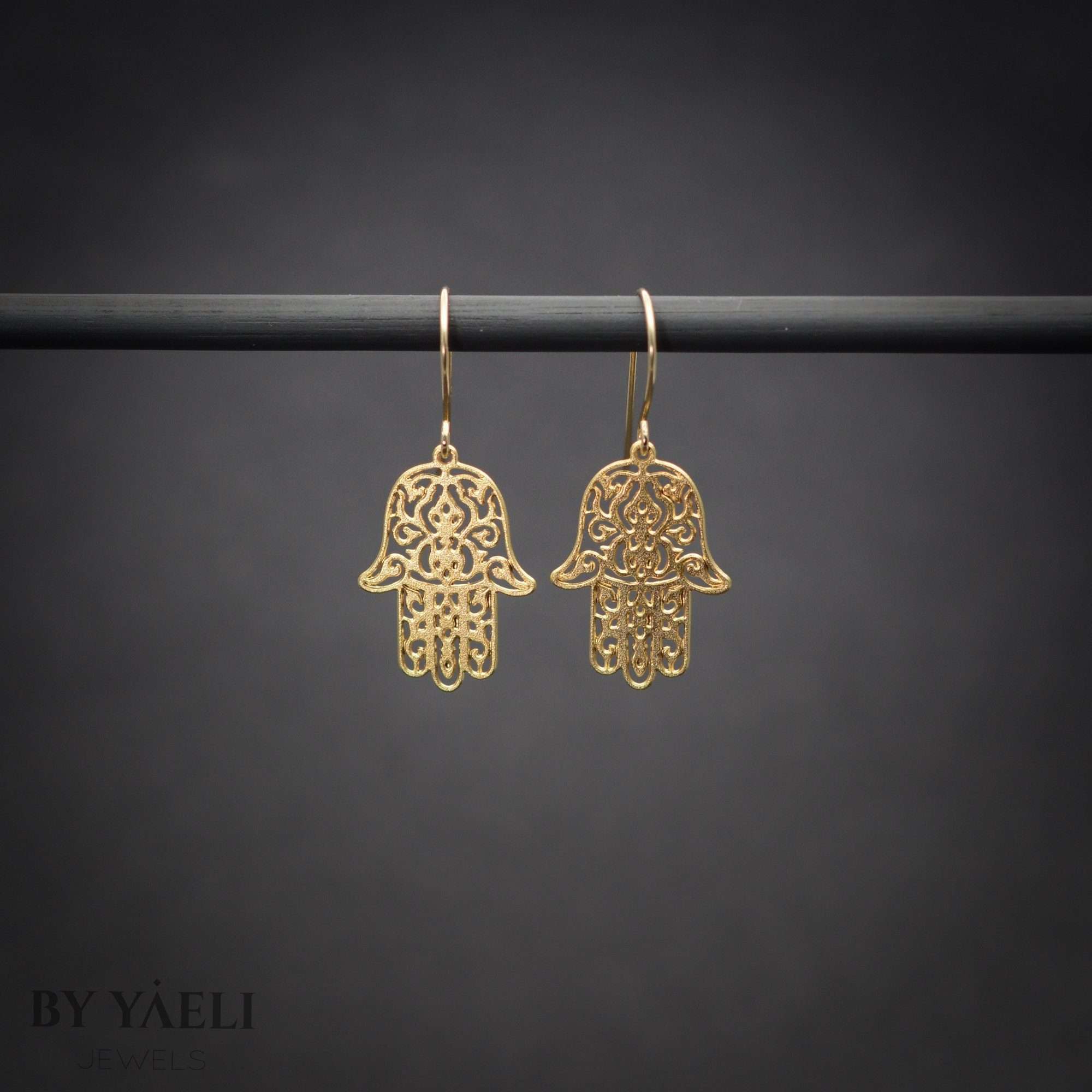 Gold hamsa earrings, Jewish good luck earrings, protection jewelry