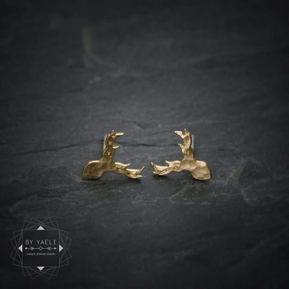 Deer earrings tiny deer head stud earrings gold deer post earrings